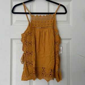 AEROPOSTALE— MUSTARD— LACE— TASSELS— SIZE M— CAMISOLE